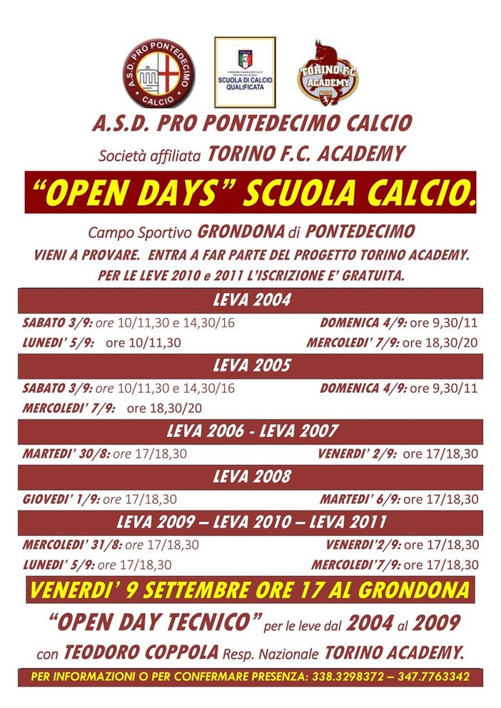 Pro Pontedecimo e Torino Academy: ecco il programma