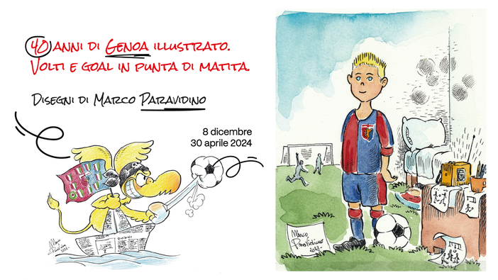 Al via la mostra “40 anni di Genoa illustrato: volti e goal in punta di matita” di Marco Paravidino