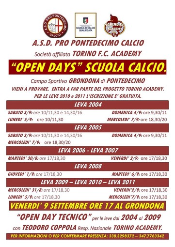 Pro Pontedecimo e Torino Academy: ecco il programma Pro Pontedecimo e Torino Academy: ecco il programma