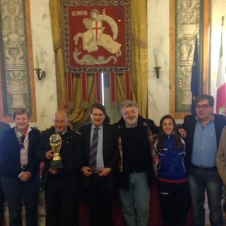 Da sinistra Giulio Ivaldi, Anna Del Vigo, Piero Ceresoli, Pino Boero, Agostino Gianelli, Elisabetta Oliviero, Giovanni Franini e Franco Cirio.
