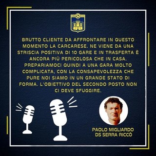 SERRA RICCO' - Le parole del DS Paolo Migliardo in vista del match contro la Carcarese