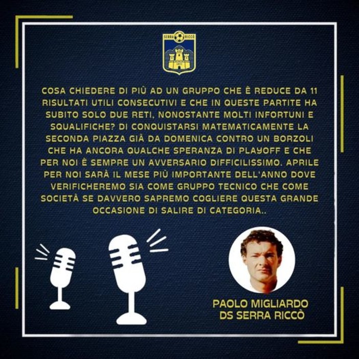 SERRA RICCO' - Il punto sula prima squadra col DS Paolo Migliardo