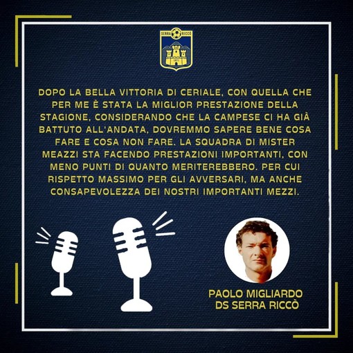 SERRA RICCO' - Il punto sulla prima squadra con il DS Paolo Migliardo