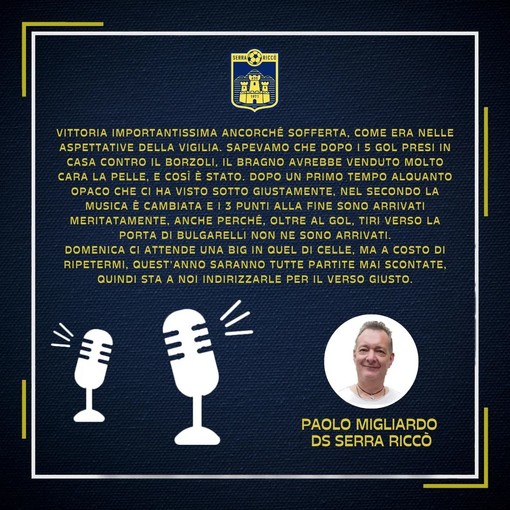 SERRA RICCO' - Il punto in casa gialloblù con il DS Paolo Migliardo