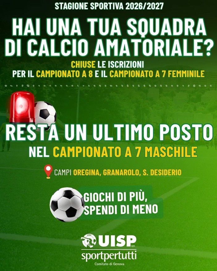 CALCIO UISP Ultimo posto disponibile nel campionato a 7 maschile CALCIO UISP Ultimo posto disponibile nel campionato a 7 maschile
