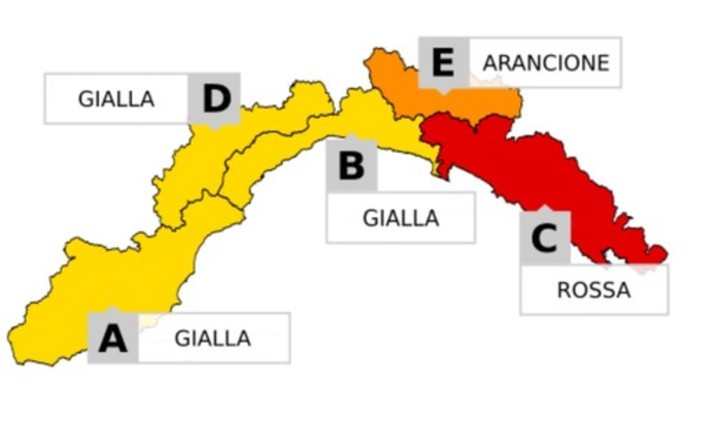 ALLERTA ROSSA dalle 20 da Spotorno a Camogli, ARANCIONE da subito sul resto della Liguria