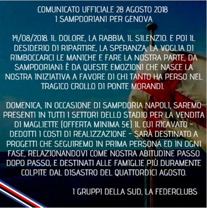 Comunicato I Sampdoriani per Genova
