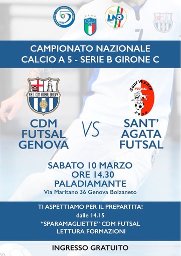 Calcio a 5 - Sabato c'è CDM Futsal Genova vs Sant'Agata