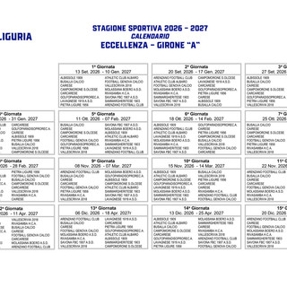 ECCELLENZA Ecco il calendario