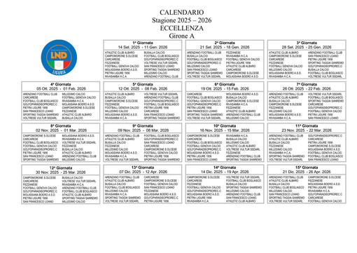 ECCELLENZA Il calendario completo della stagione