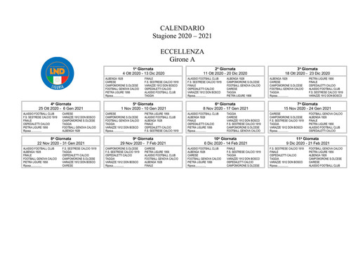 ECCELLENZA Ecco il nuovo calendario del girone A