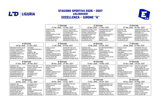 ECCELLENZA Ecco il calendario ECCELLENZA Ecco il calendario
