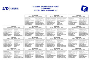 ECCELLENZA Ecco il calendario