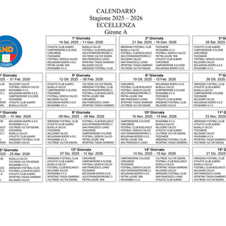 ECCELLENZA Il calendario completo della stagione