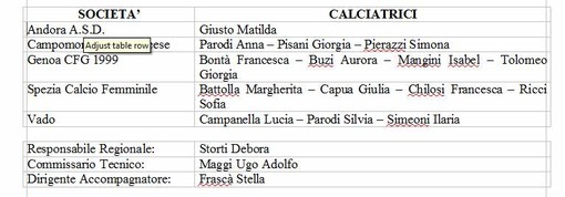 Rappresentativa Calcio Femminile, i convocati Rappresentativa Calcio Femminile, i convocati