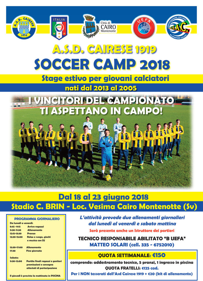 Cairese Soccer Camp 2018