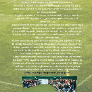 MEMORIAL MARIUS DJERRI Il 20 giugno a Cornigliano la seconda edizione