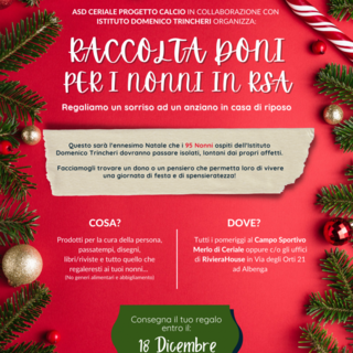 Il Ceriale Calcio raccoglie regali di Natale per i nonni del Trincheri