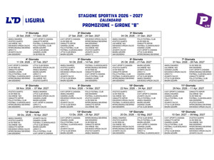 PROMOZIONE B Ecco il calendario