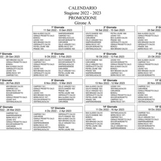 ATTENZIONE Nuovo calendario del Girone A di Promozione