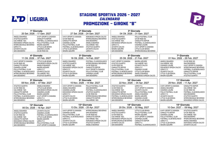 PROMOZIONE B Ecco il calendario