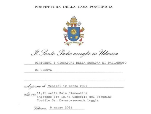 PALLANUOTO L’Iren Quinto questa mattina in udienza da Papa Francesco