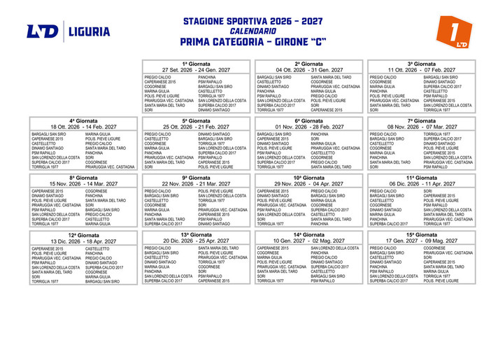 PRIMA CATEGORIA GIRONE C Ecco il calendario