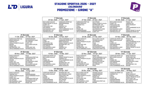 PROMOZIONE A Ecco il calendario