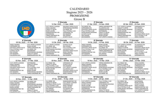 PROMOZIONE B Il calendario completo della stagione