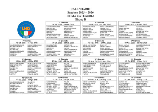 PRIMA CATEGORIA GIRONE B Il calendario