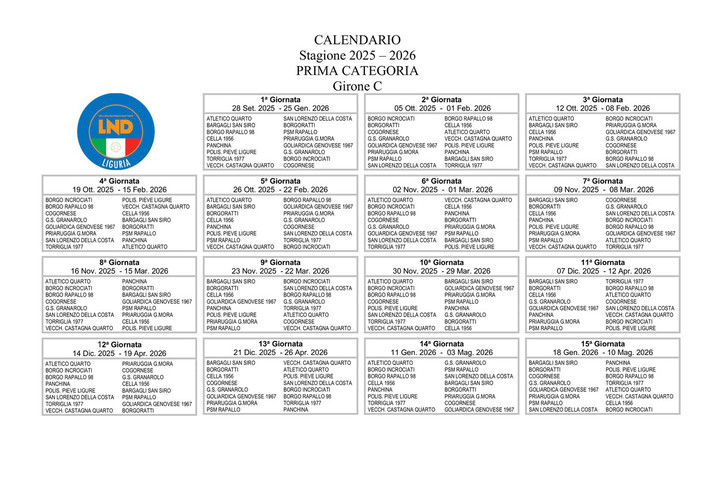 PRIMA CATEGORIA GIRONE C Il calendario