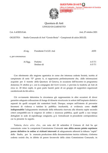 SESTRI LEVANTE Vietata ai tifosi la trasferta di Asti