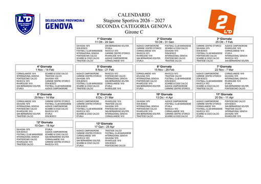 SECONDA CATEGORIA GIRONE C Ecco il calendario