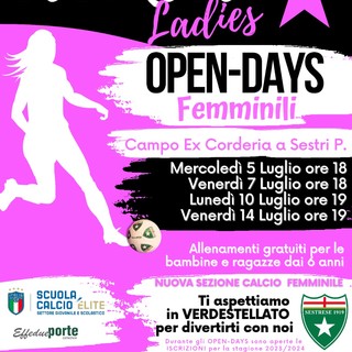 SESTRESE Gli Open Day del calcio femminile dal 5 al 14 luglio alla Corderia