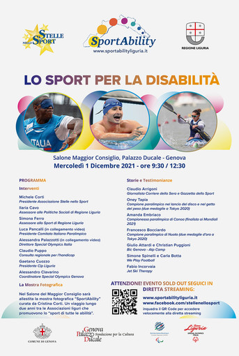 A Palazzo Ducale il forum &quot;Lo Sport per la disabilità&quot; con le stelle Bocciardo, Tapia ed Embriaco