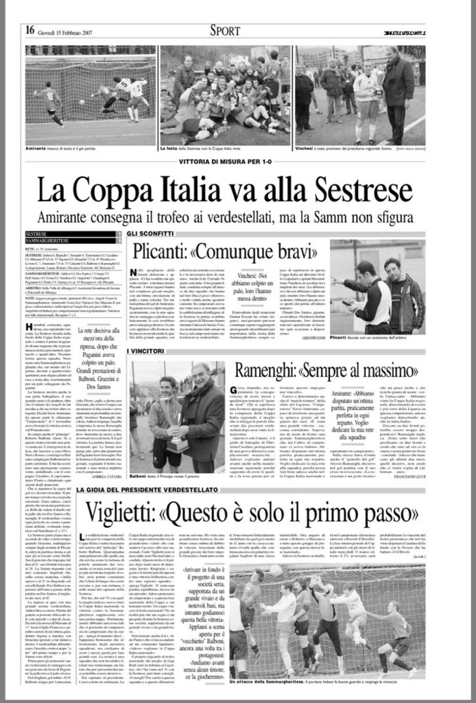 Sestrese, che ricordi in Coppa Italia