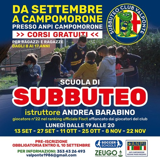 SCUOLA DI SUBBUTEO Da settembre a Campomorone