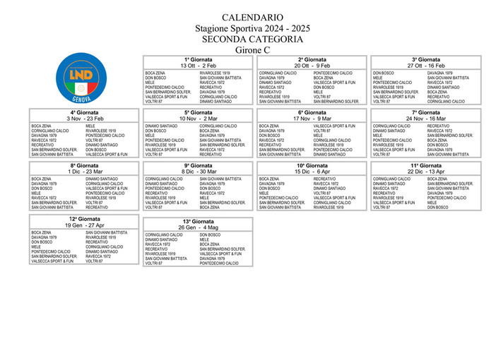 SECONDA CATEGORIA GIRONE C - Ecco il calendario