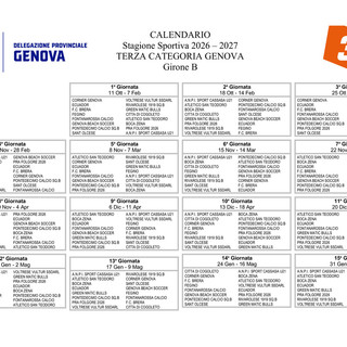 TERZA CATEGORIA GIRONE B Ecco il calendario