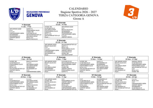 TERZA CATEGORIA GIRONE A Ecco il calendario TERZA CATEGORIA GIRONE A Ecco il calendario