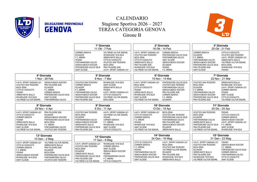 TERZA CATEGORIA GIRONE B Ecco il calendario TERZA CATEGORIA GIRONE B Ecco il calendario