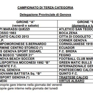 TERZA CATEGORIA Ecco la composizione dei gironi