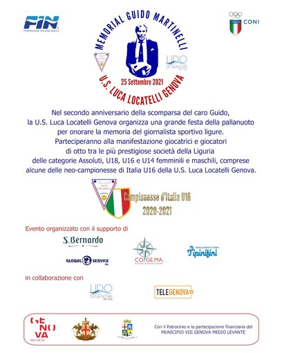 PALLANUOTO/ AL VIA IL MEMORIAL GUIDO MARTINELLI