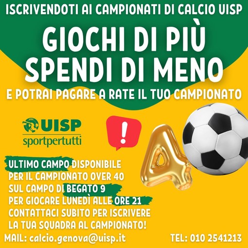 CALCIO UISP Ultimo posto per il campionato over 40 a Begato 9 (lunedi sera ore 21)