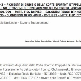 Lo screen shot del comunicato della FIGC
