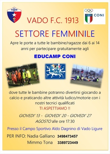 VADO FC Porte aperte a tutte le bambine per l'Educamp Coni