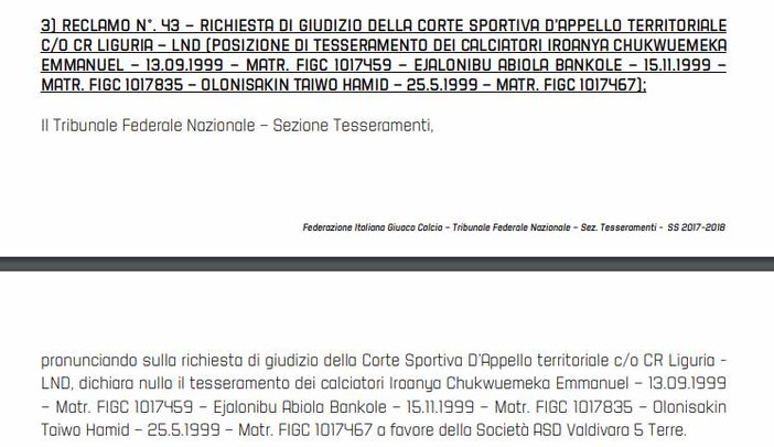 Lo screen shot del comunicato della FIGC Lo screen shot del comunicato della FIGC