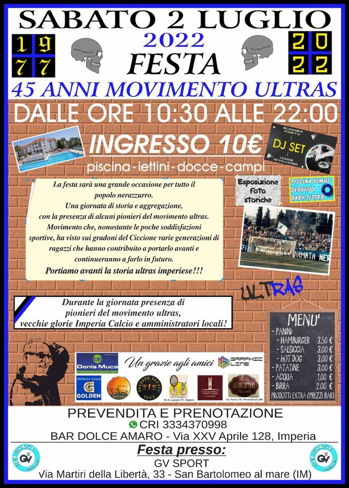 Il 2 luglio gli &quot;Ultras Imperia&quot; festeggeranno 45 anni di tifo organizzato