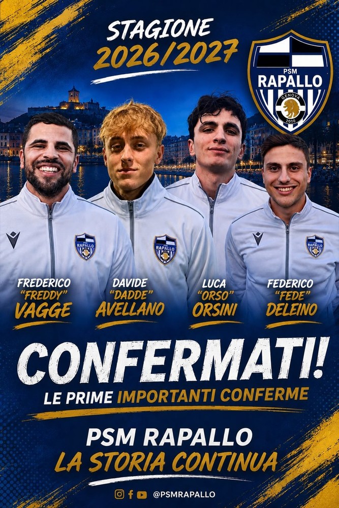 PRIMA CATEGORIA È tempo di conferme in casa PSM Rapallo PRIMA CATEGORIA È tempo di conferme in casa PSM Rapallo