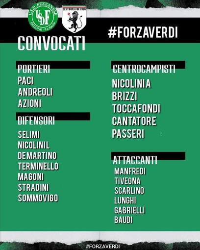 FEZZANESE | I convocati da mister Turi in vista del match col Derthona